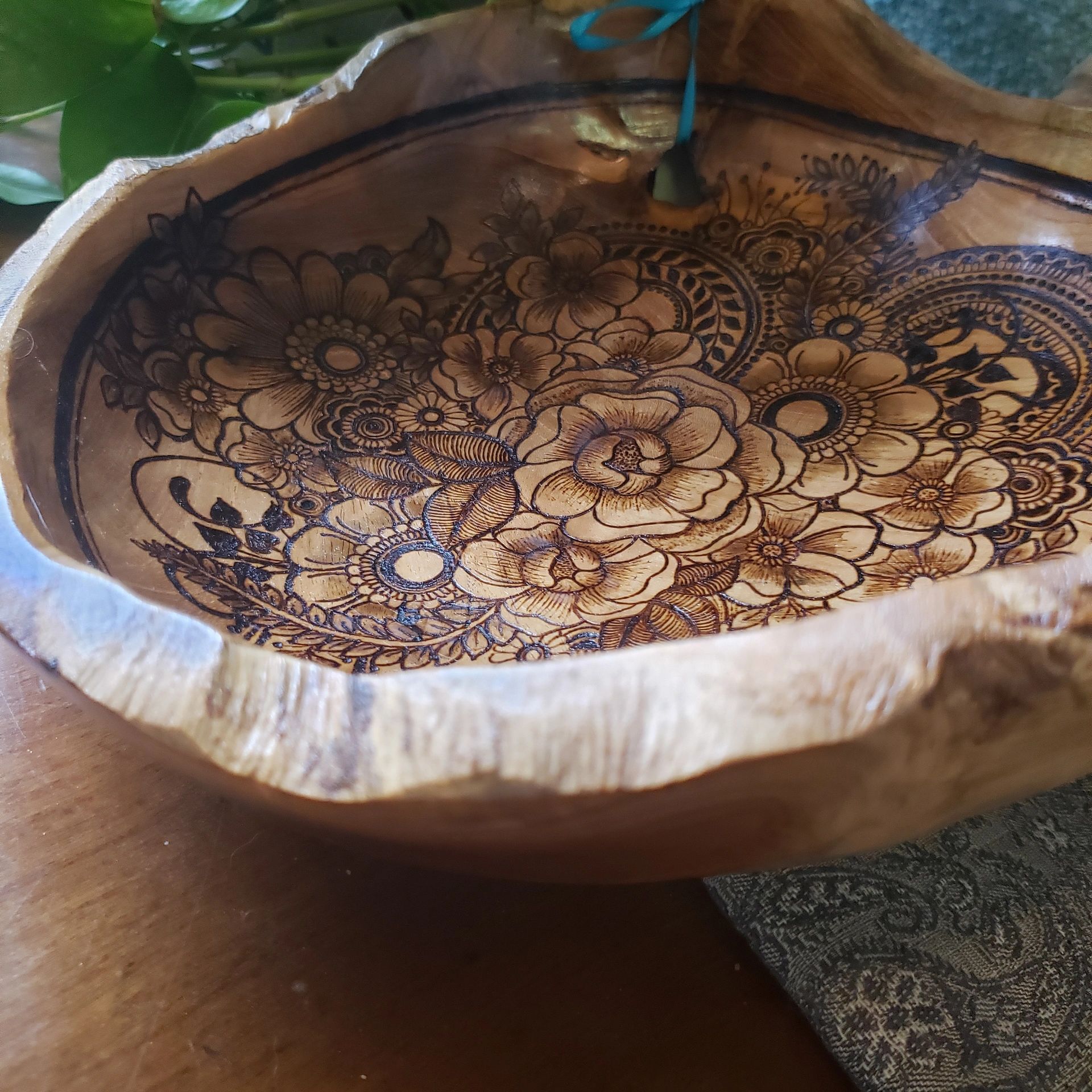 Decorative wood burned mandala centerpiece