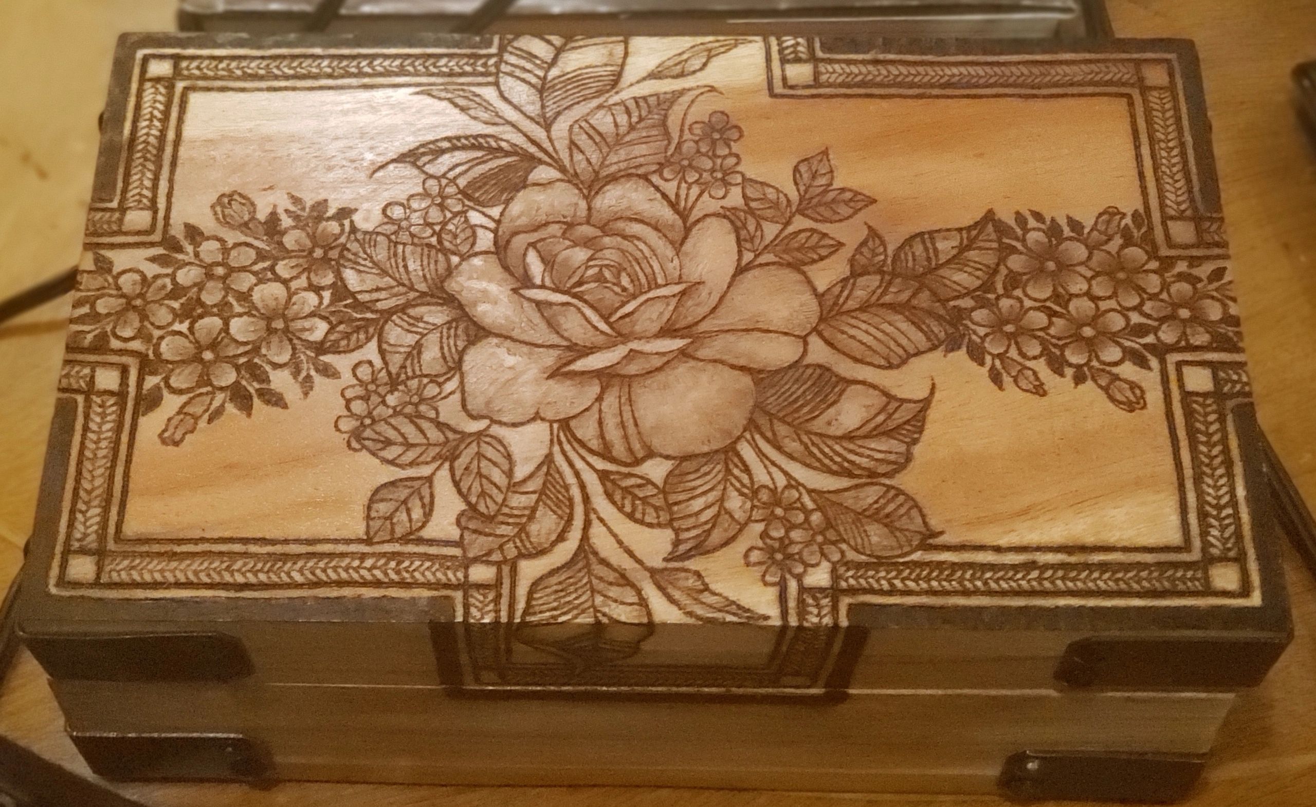 Wood burned wall art installation