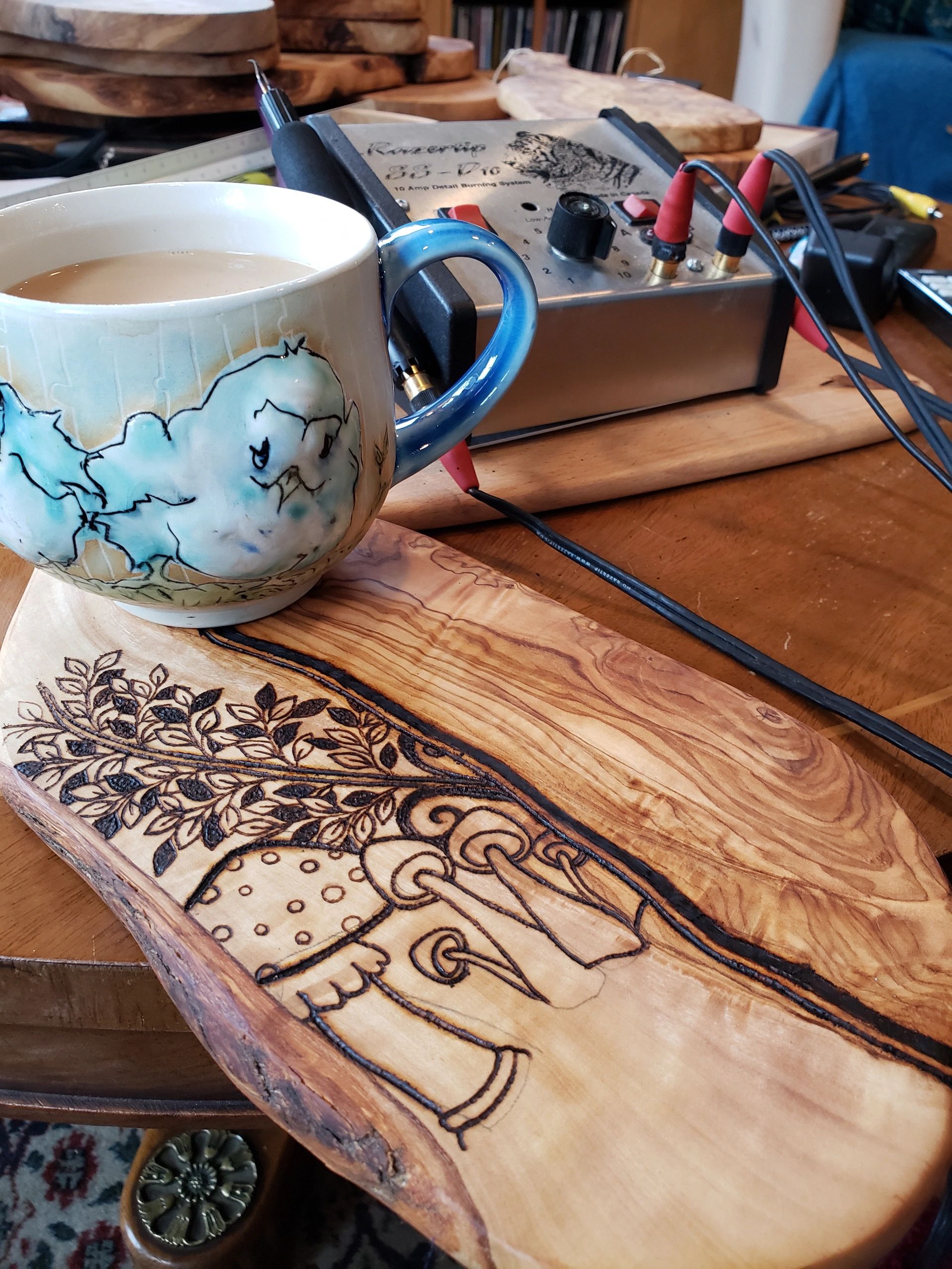 Necessary tools: coffee, wood and my Razor Tip burner.