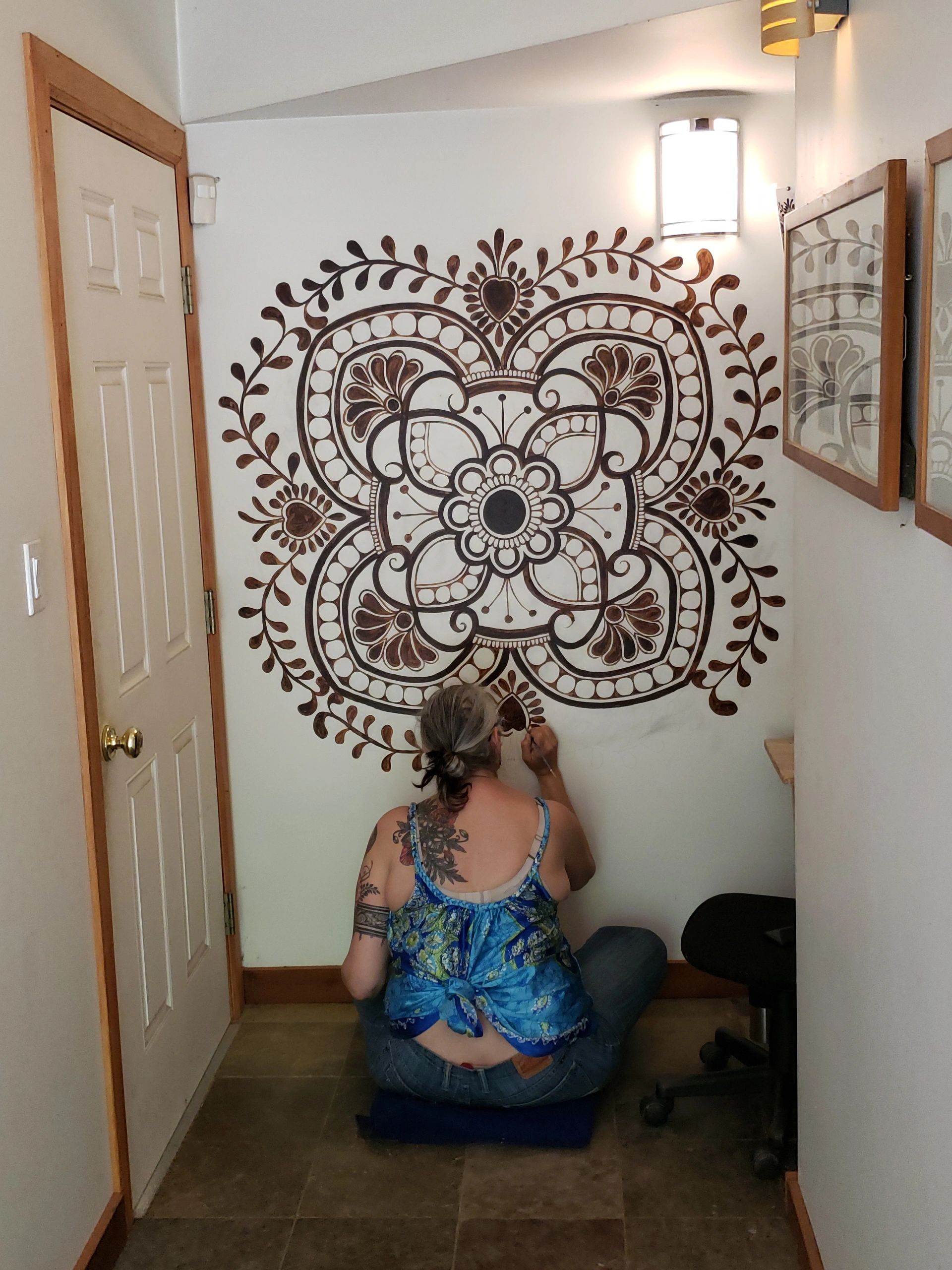 My own home wall mandala making!